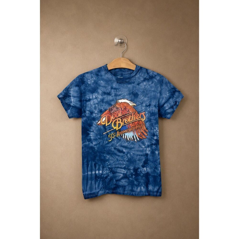 Doobie Brothers Sz S unisex band tee tie dye blue top 50th anniversary tour